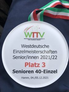 Andy Boldas Medallie zum 3. Platz bei den westdeutschen Senioren Meisterschaften